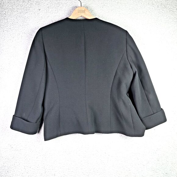 Tahari Arthur S Levine Black Floral Lined Blazer Jacket 14 Boxy Career Modern - Picture 2 of 15